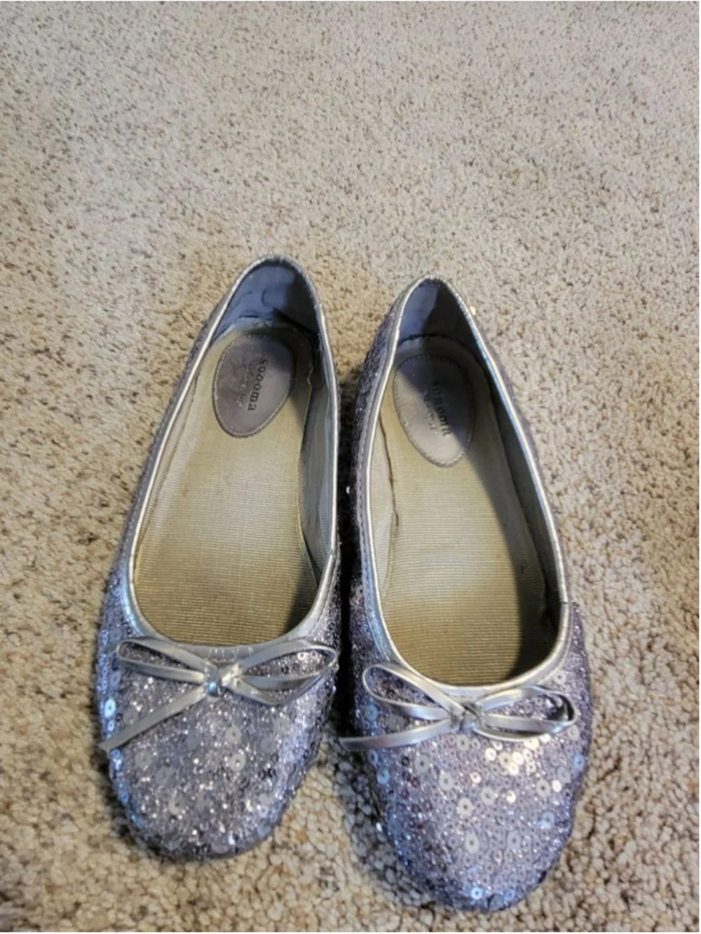 Silver Pink Sparkly Girls Flats Size 4 Stylish Comfort